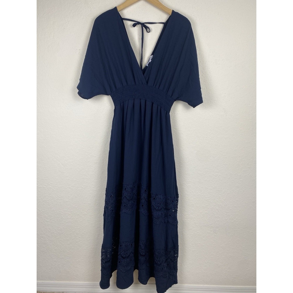 Baltic Born L Vera Maxi Dress In Navy Blue Sheer Lace Trim Romantic Boho - Picture 6 of 6